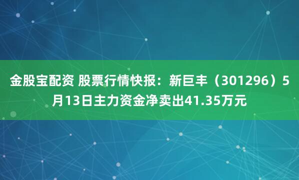 金股宝配资 股票行情快报：新巨丰（301296）5月13日主力资金净卖出41.35万元